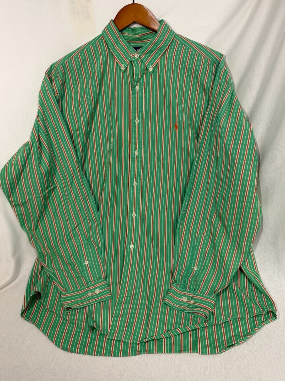 Ralph Lauren Blue Label 17 XL Classic Fit Green Orange Stripe Cotton Button Up